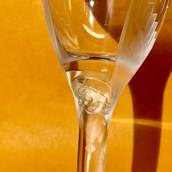 LALIQUE Smiling Angel Signed Blown Crystal Champagne Stem Flute Reims Cathedral - Picture 2 of 11